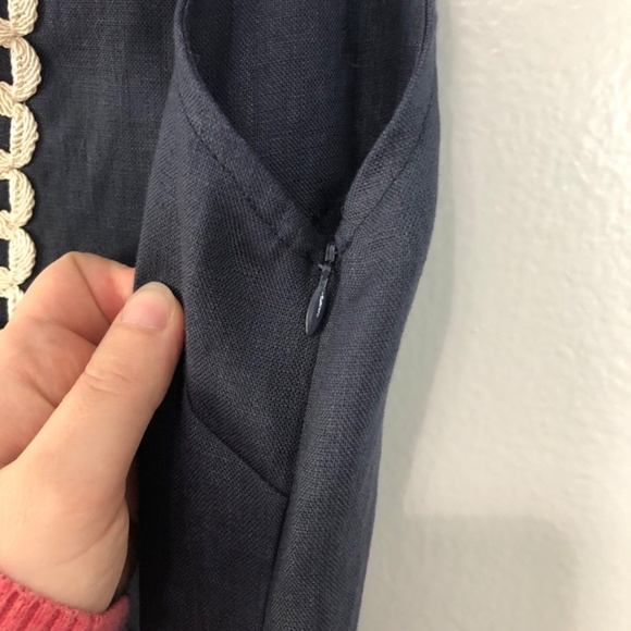 Sail to Sable Maxi Dress High Neck Slit Embroidered Navy - Picture 8 of 14